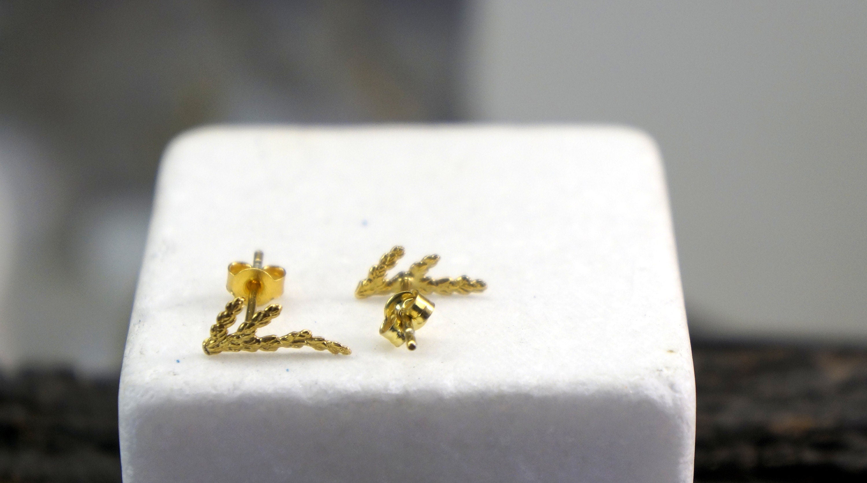 Silver Stud Earrings – Tiny Leaf Design | Gold Plated Minimalist Jewelry