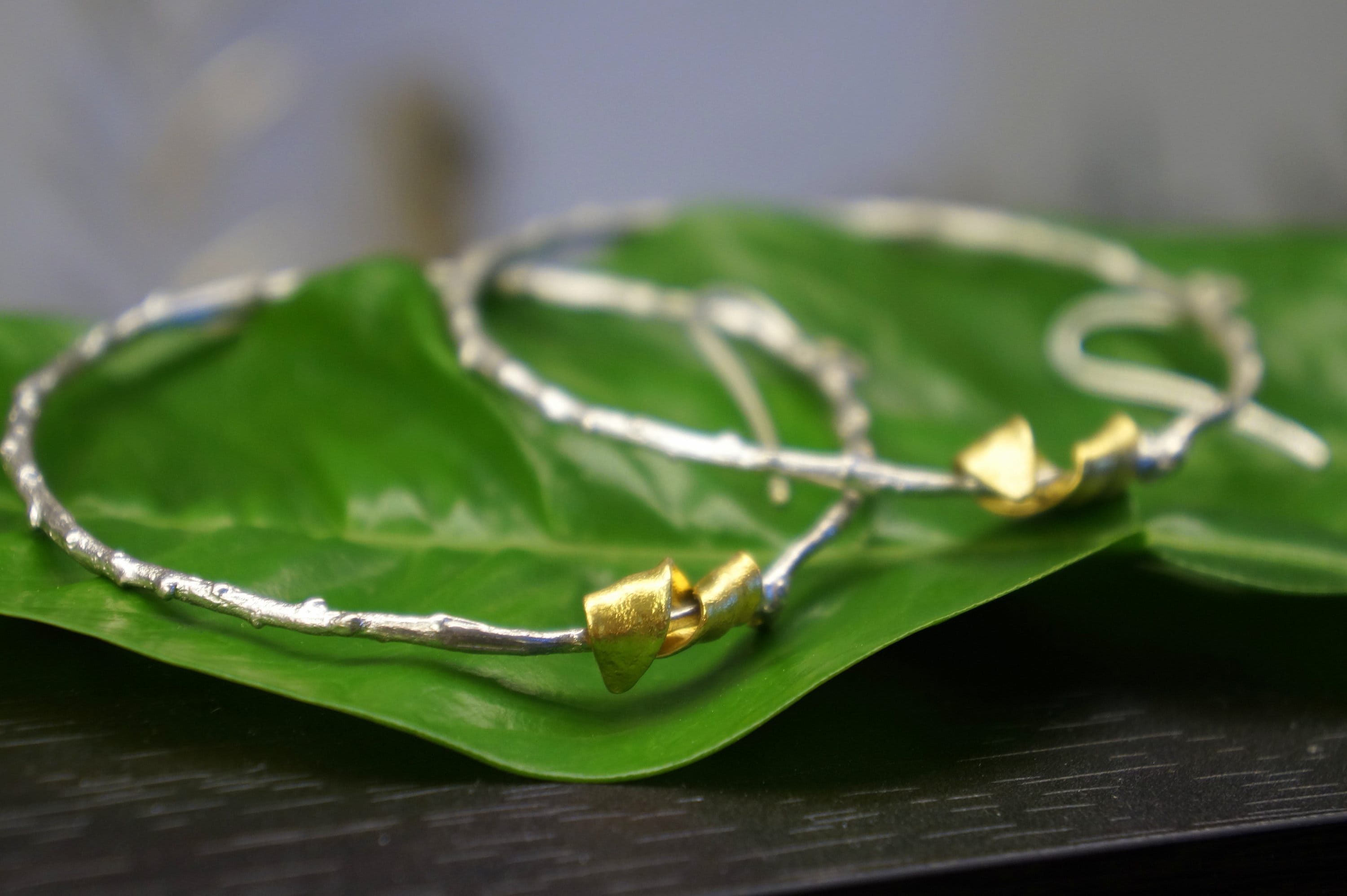 Olive Branch Hoop Earrings – Large Gold Plated Sterling Silver Hoops