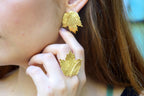 Bourbon Rose Leaf Ring, Adjustable Gold-Plated Sterling Silver, Nature-Inspired Jewelry for Women