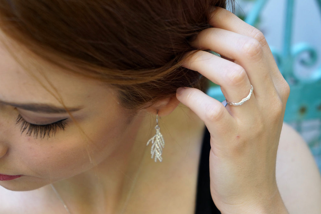 Sterling Silver Earrings – Cypress Leaf Dangle | Handmade Nature Jewelry
