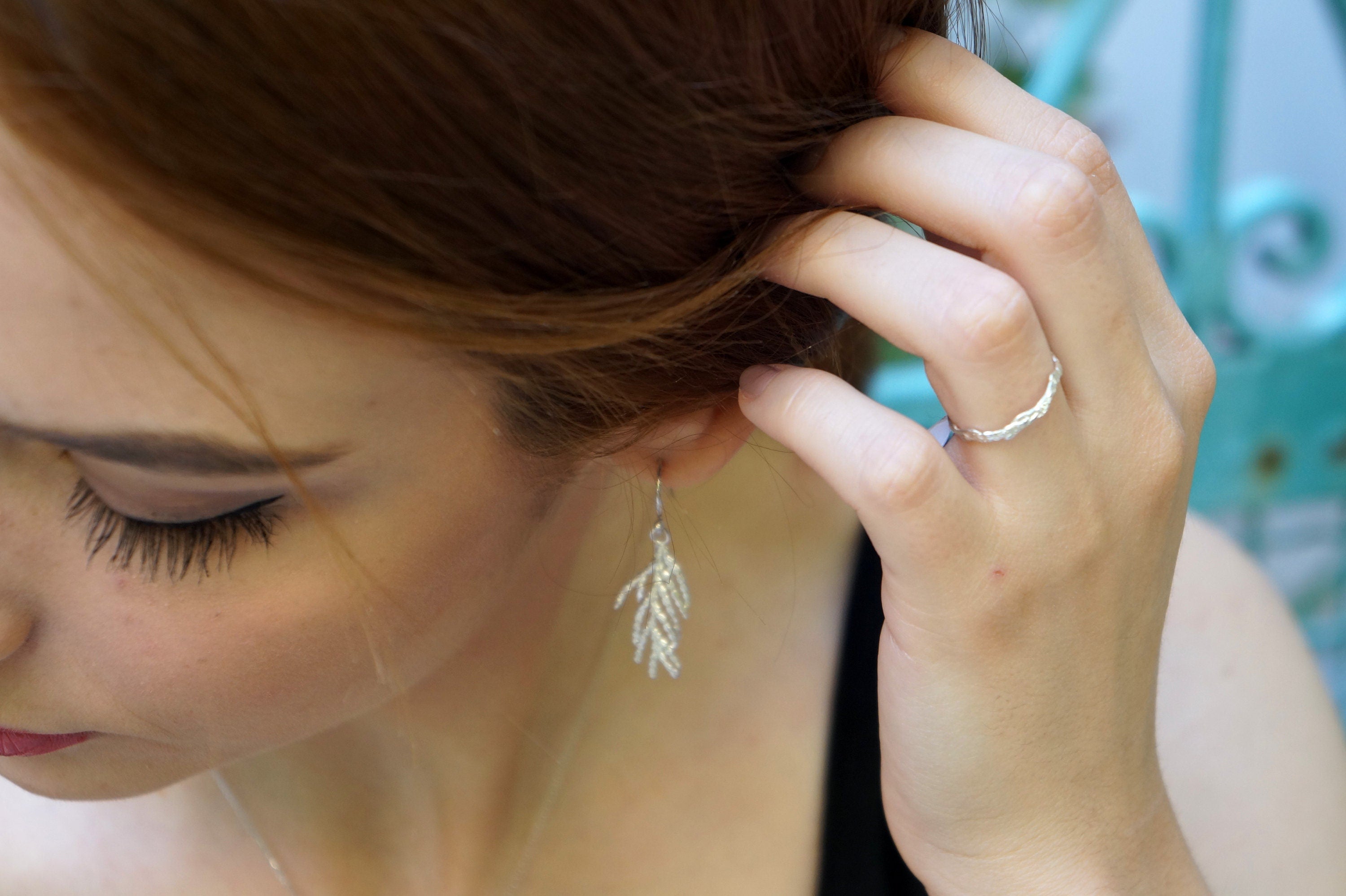 Sterling Silver Earrings – Cypress Leaf Dangle | Handmade Nature Jewelry