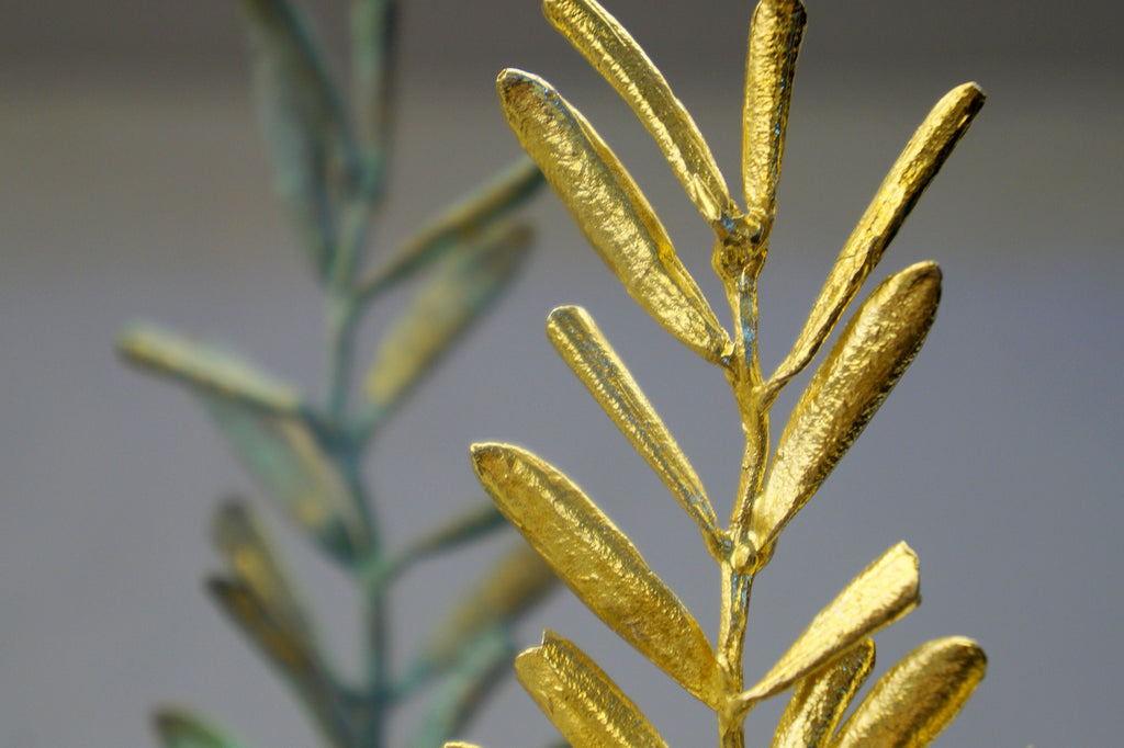 Olive Branch Decor - Handcrafted Brass Olive Tree Decoration with Gold Plating