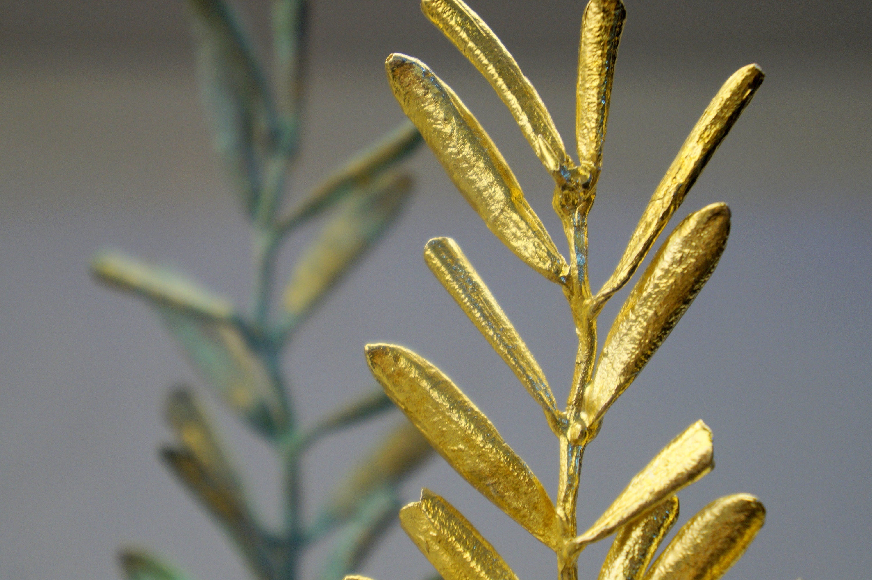 Olive Branch Decor - Handcrafted Brass Olive Tree Decoration with Gold Plating