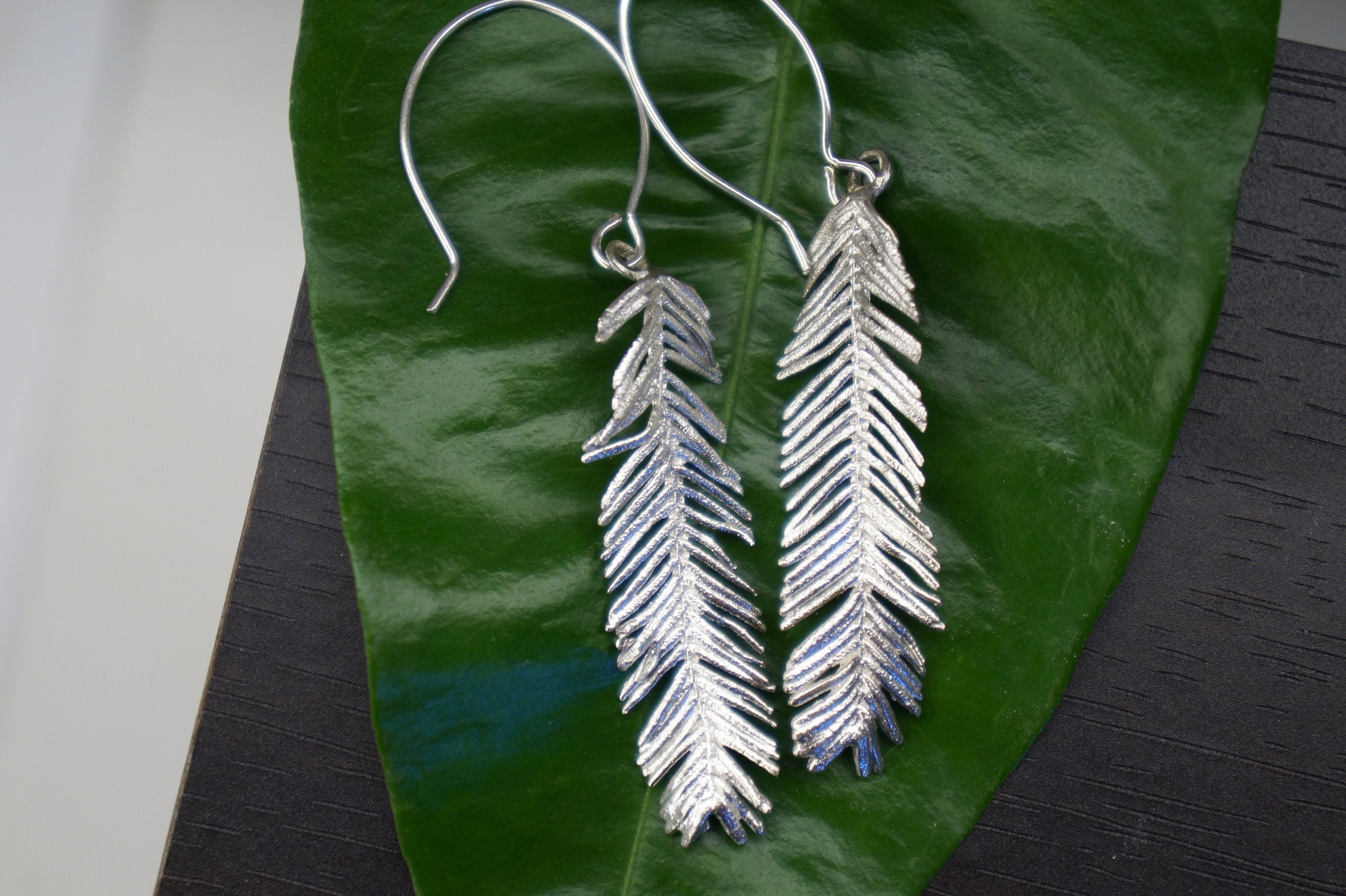 Sterling Silver Leaf Earrings: Mimosa Pudica Inspired Dangles