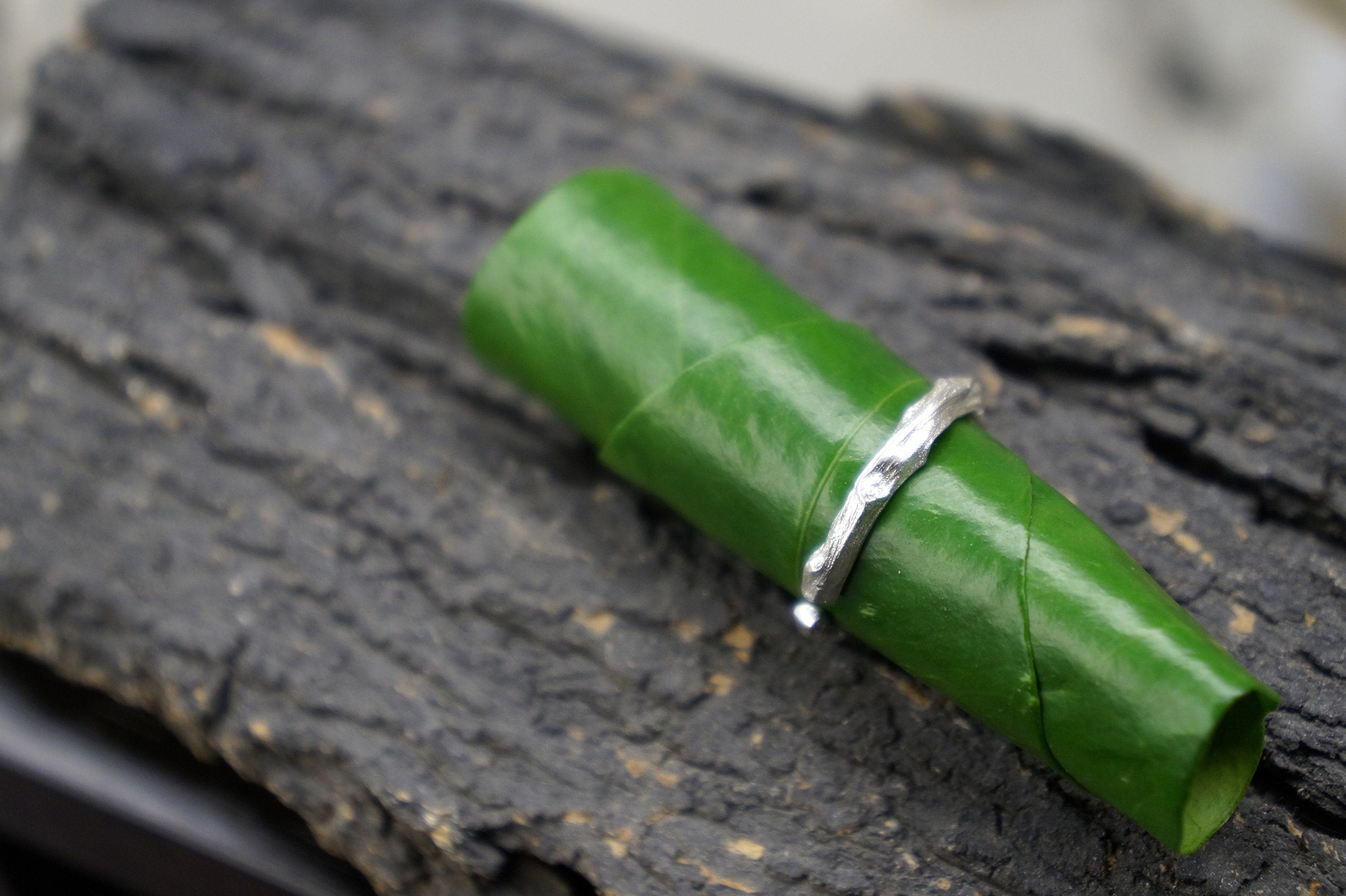 Sterling Silver Branch Ring - Real Palm Leaf Texture