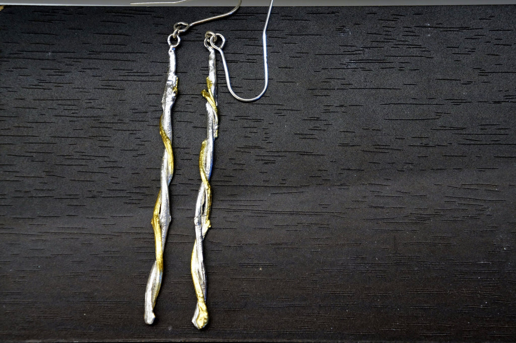 Olive Branch Earrings – Handmade Silver Long Dangle Earrings With Organic Charm