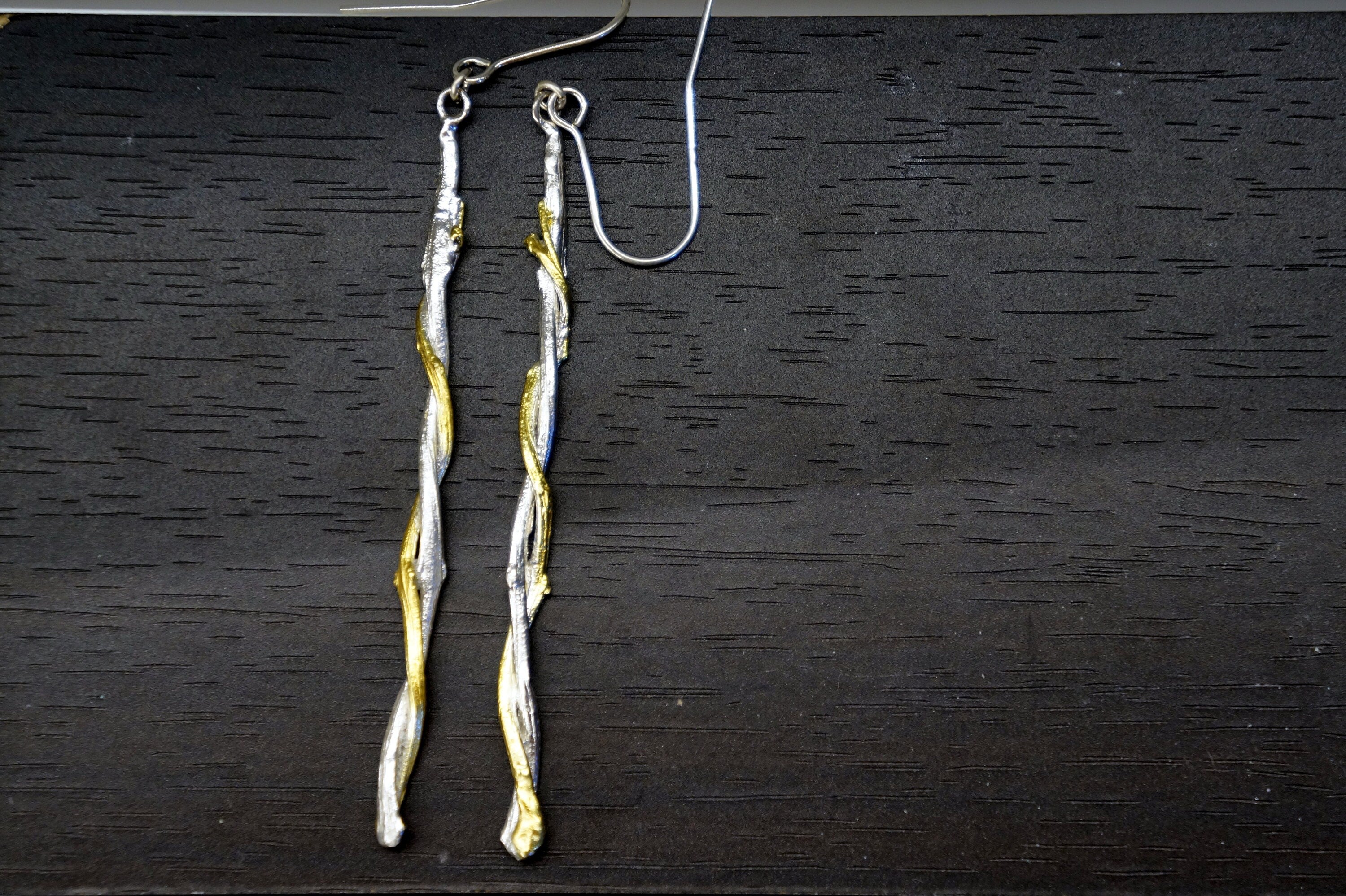 Olive Branch Earrings – Handmade Silver Long Dangle Earrings With Organic Charm