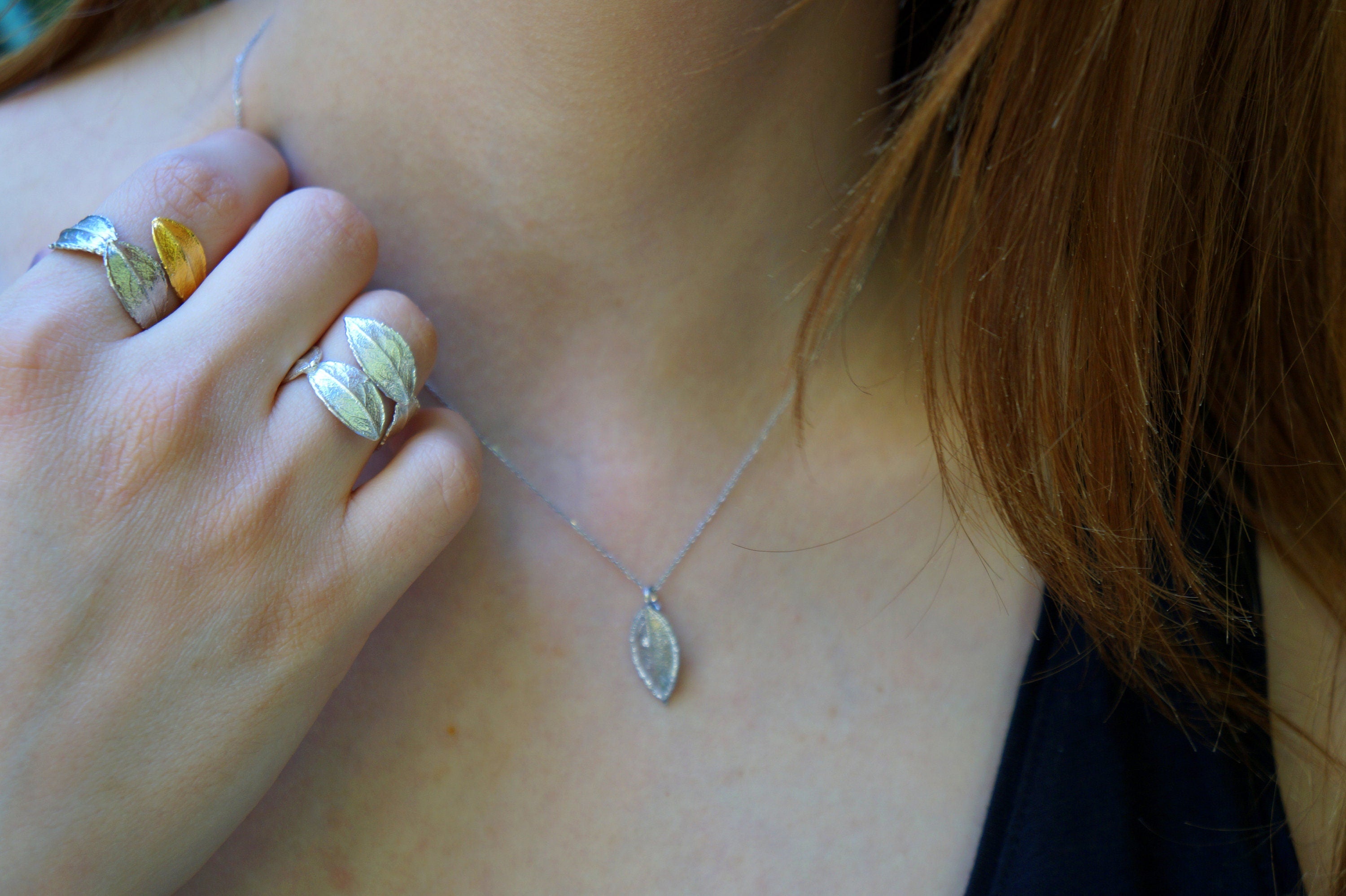 Adjustable Rose Leaf Ring – Handmade Silver Gold Plated Minimalist Jewelry Gift