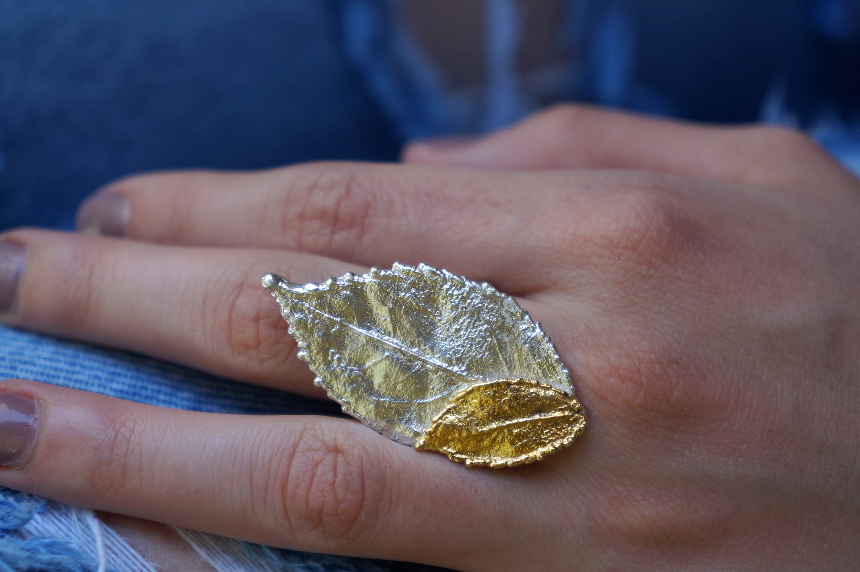 Sterling Silver Ring – Adjustable Rose Leaf Wide Band | Handmade Nature Inspired Jewelry