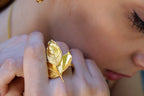 Adjustable Rose Leaf Ring: Gold Plated, Sterling Silver - Nature Design