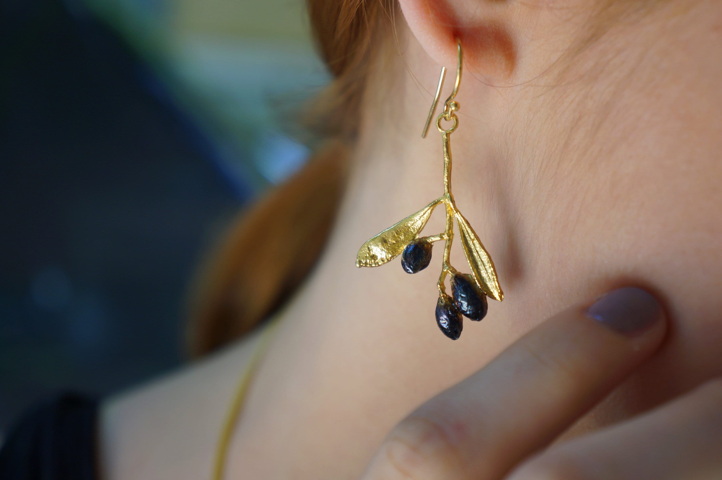 Real Olive Earrings – Handmade Eco Friendly Earrings with Delicate Gold Finish