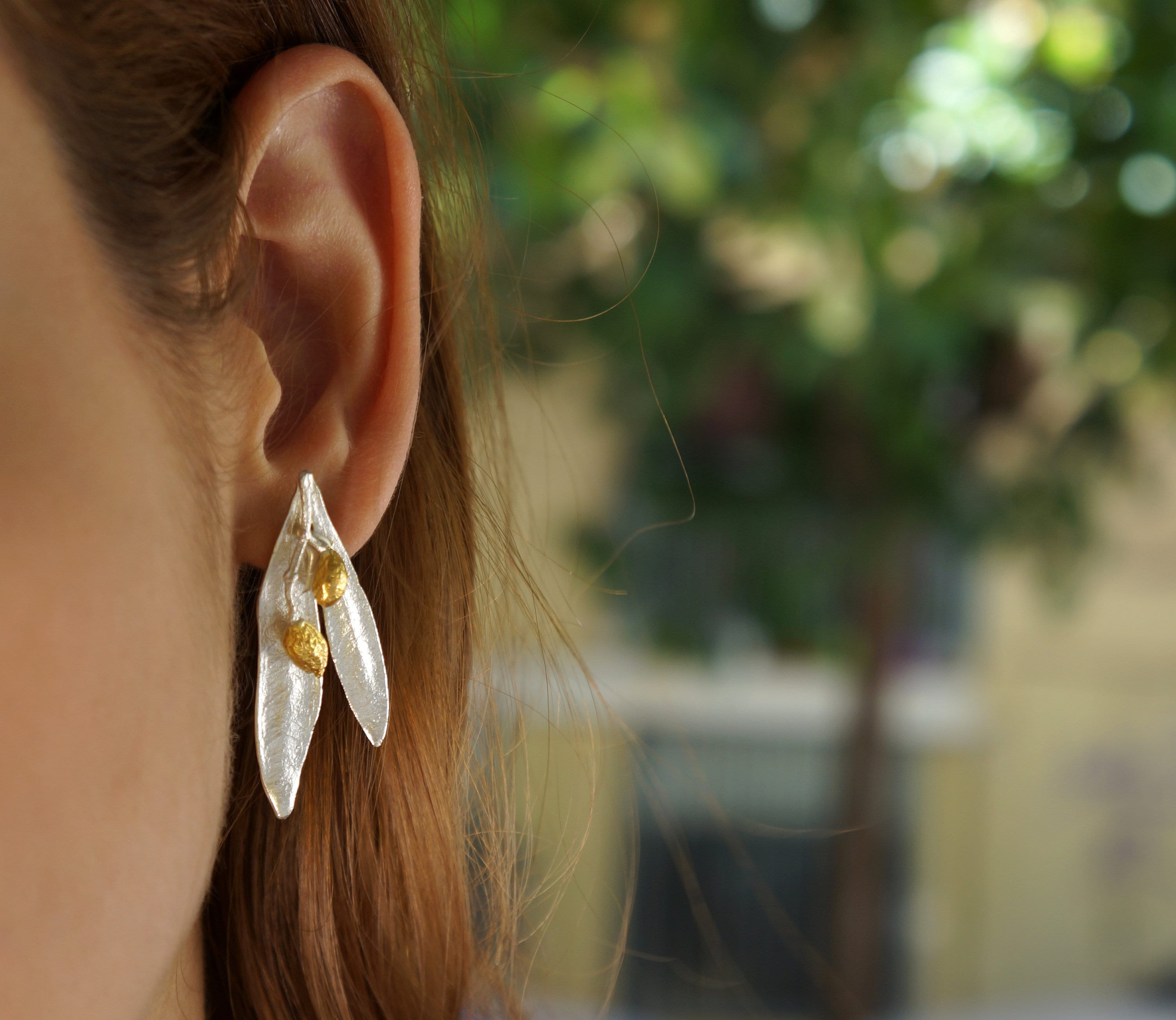 Olive Leaf Earrings – Sterling Silver Earrings | Gold Black Dangle Statement