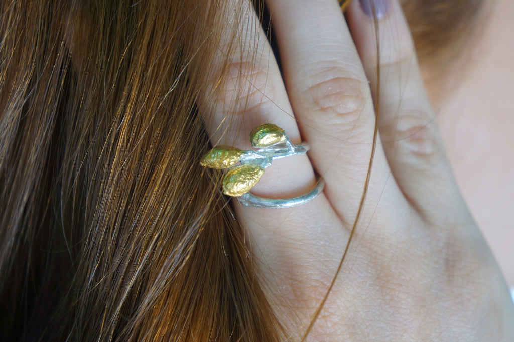 Handmade Leaf Ring – Adjustable Silver Band | Olive Branch Nature Inspired Jewelry
