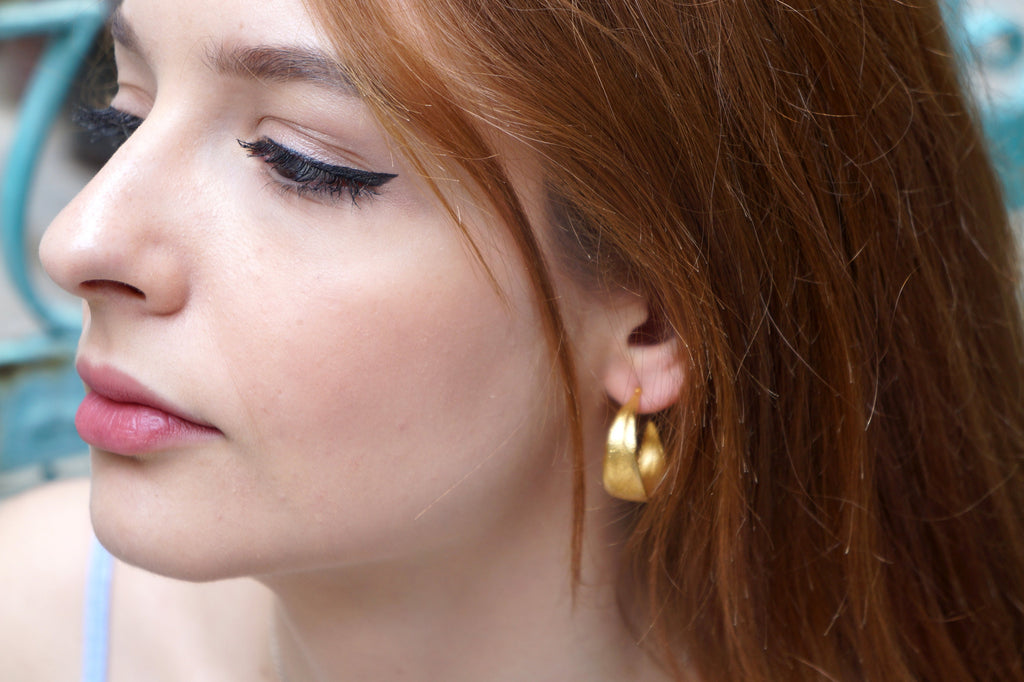 Gold Hoop Earrings - 14k Gold Plated Sterling Silver Hoops With Olive Leaf Design