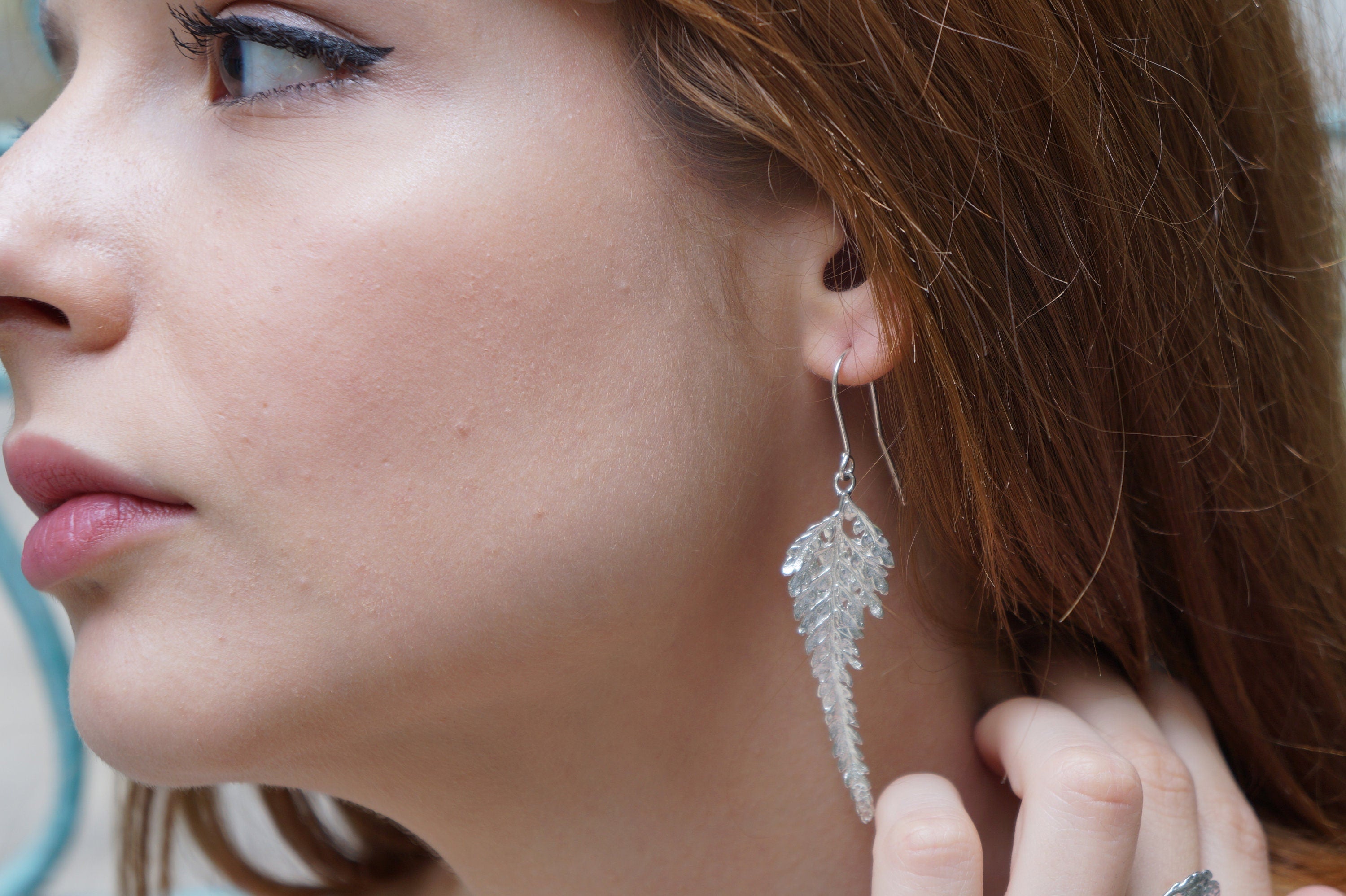 Fern Leaf Earrings in Long Sterling Silver, Nature-Inspired Boho Jewelry for Women