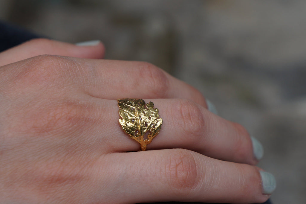Gold Fern Ring, Gold-Plated Sterling Silver Jewelry, Leaf Fern Ring Band, Gift for Her, Birthday Gift for Women, Handmade Jewelry