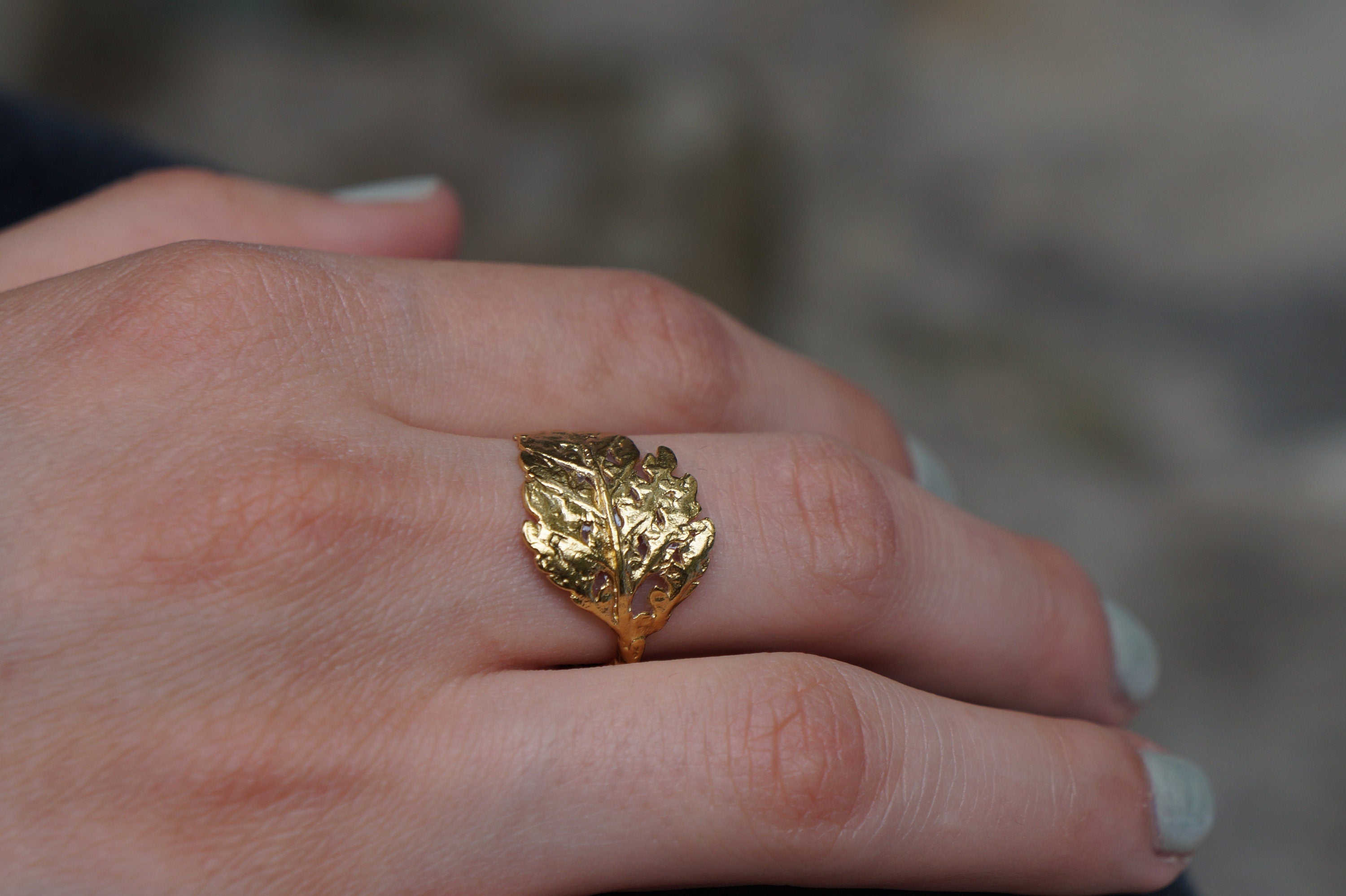 Fern Leaf Ring – Gold Plated Sterling Silver With Delicate Vein Detail