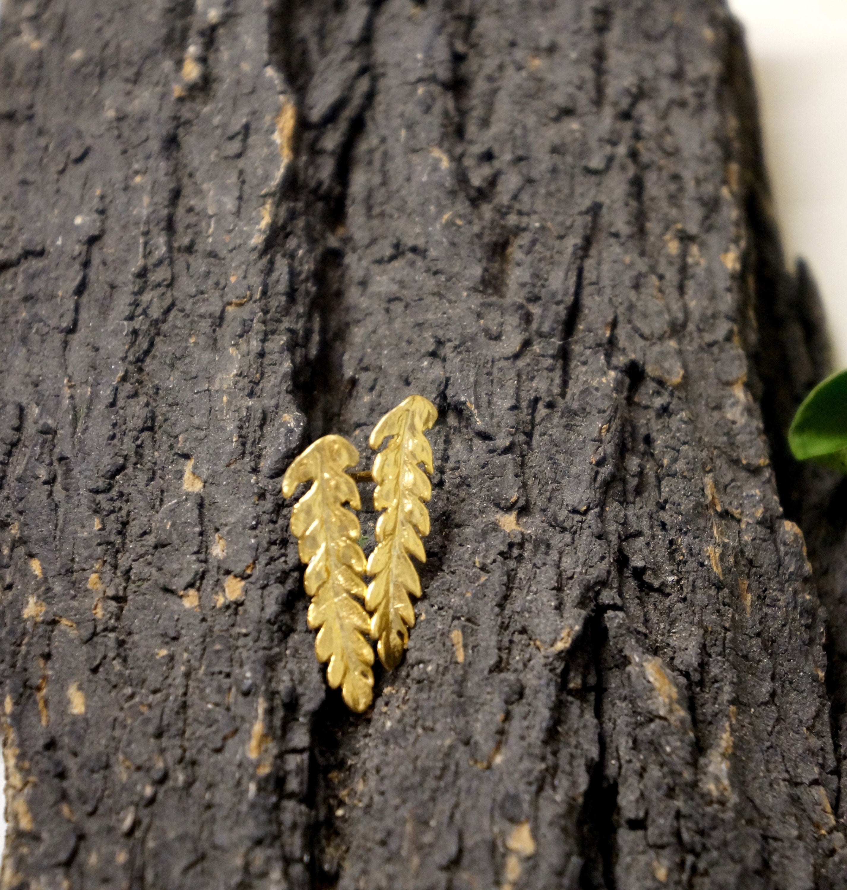 Fern Leaf Earrings – Gold Plated Sterling Silver Dainty Stud Earrings Gift for Her
