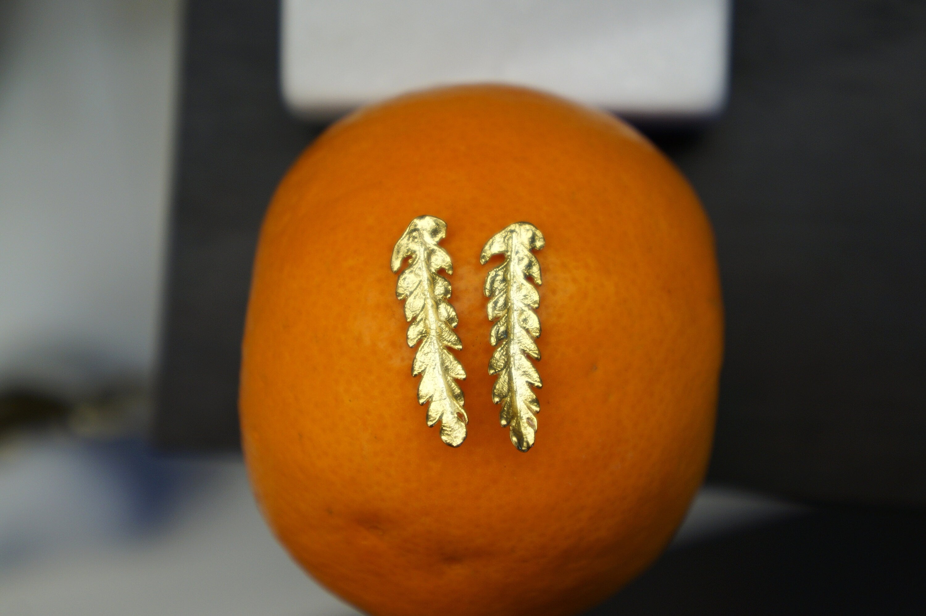 Solid Gold Fern Earrings | Handmade Gold Stud Jewelry with Delicate Fern Leaf Design