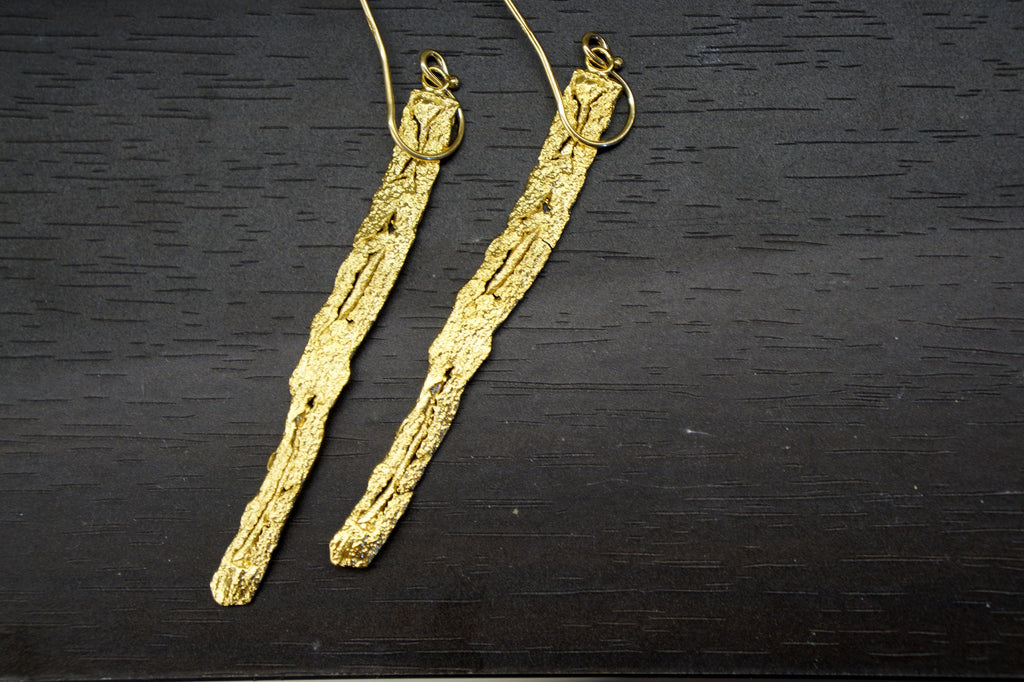 Silver Tree Earrings, Gold-Plated Sterling Silver Jewelry, Tree Bark Earrings, Dangle Jewelry, Gift for Her, Birthday Gift for Women