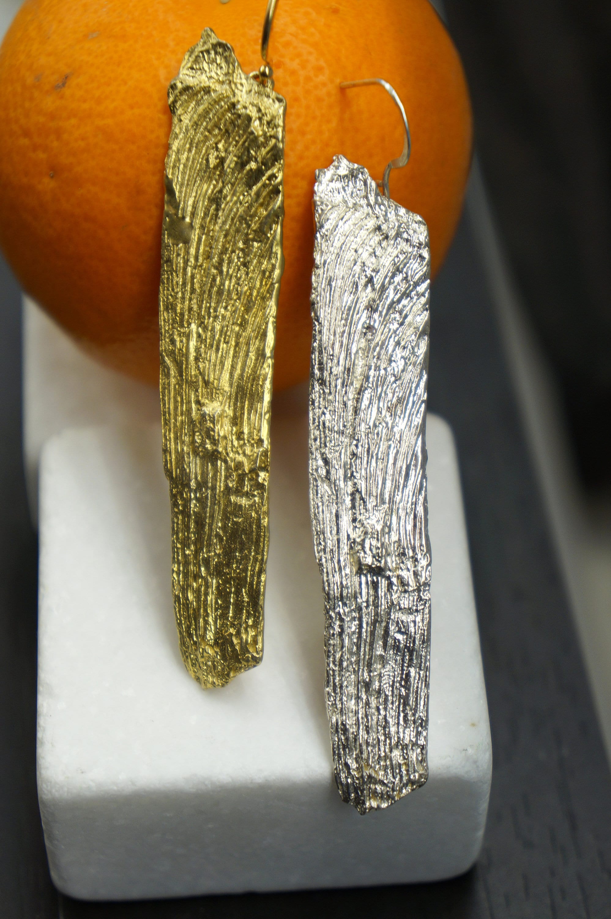 Tree Bark Earrings: Handmade Sterling Silver Dangles (Mismatched Pair)