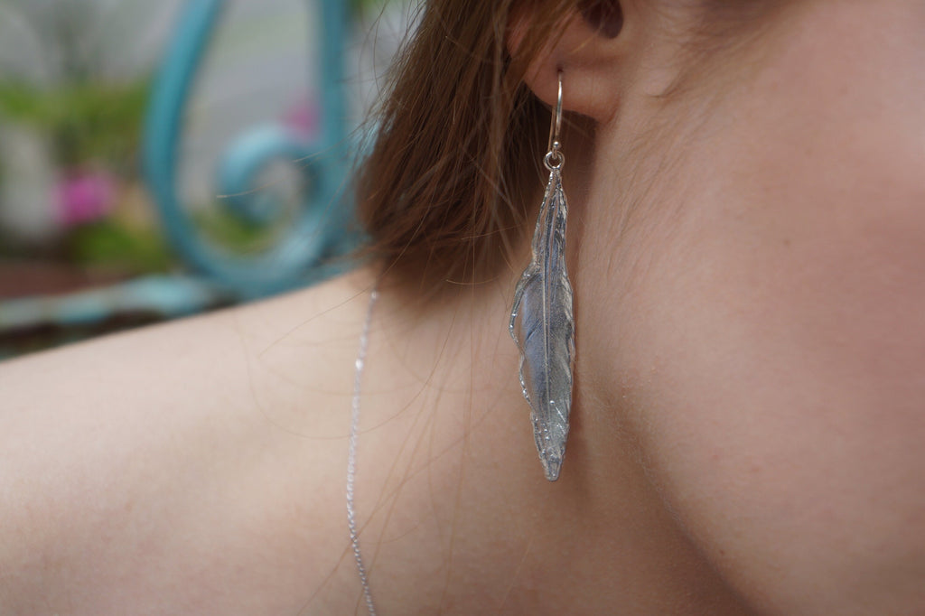 Sterling Silver Dove Feather Earrings: Boho Nature Jewelry