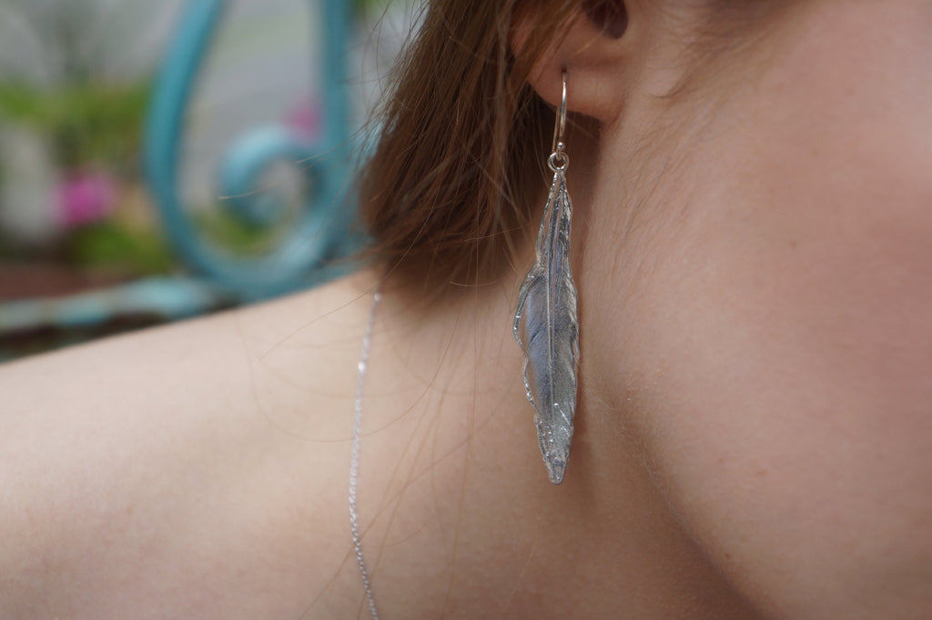 Sterling Silver Earrings – Dove Feather Bohemian Jewelry Gift Boxed Unique Design