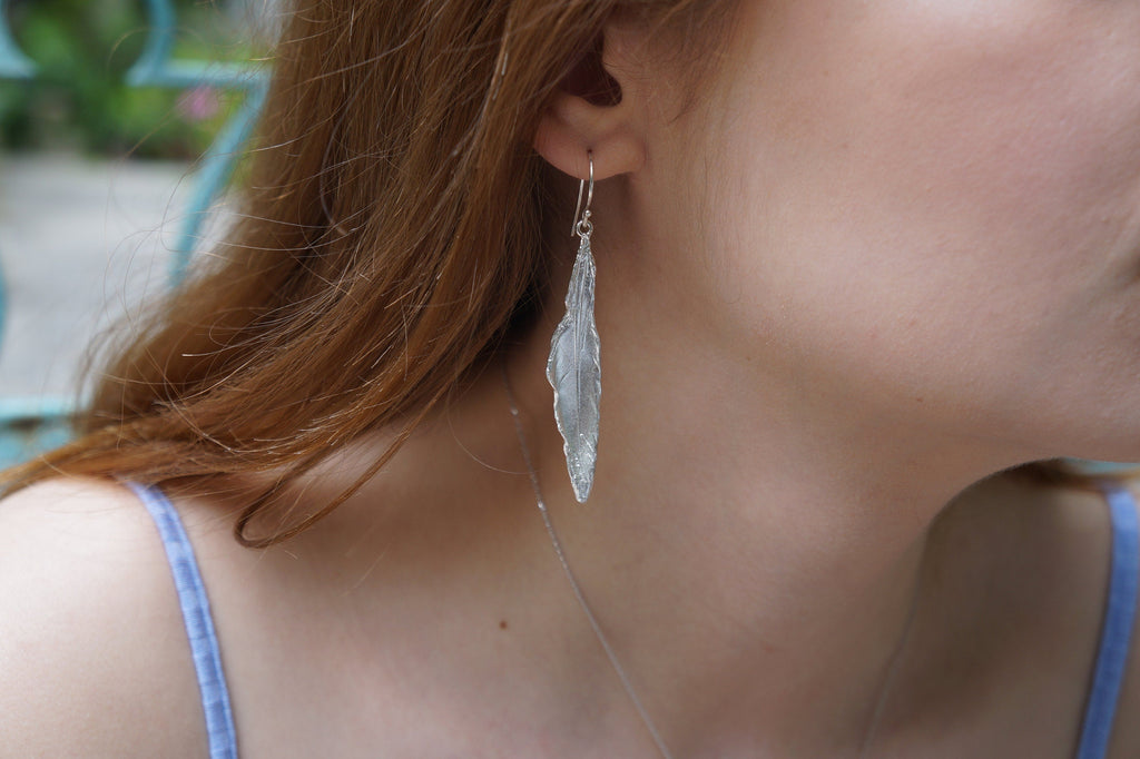 Sterling Silver Dove Feather Earrings: Boho Nature Jewelry