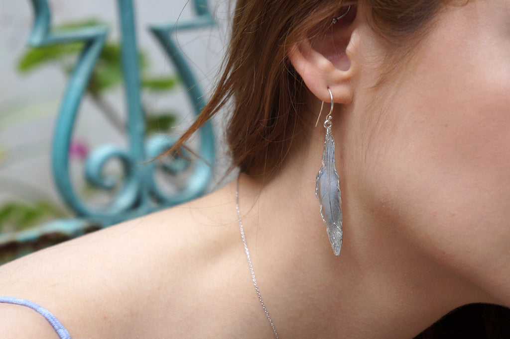 Sterling Silver Dove Feather Earrings: Boho Nature Jewelry