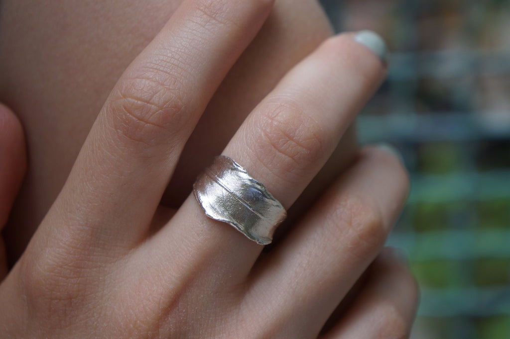 Silver Feather Ring, Sterling Silver Jewelry, Dove Feather Band, Gift for Her, Birthday Gift for Women, Handmade Jewelry