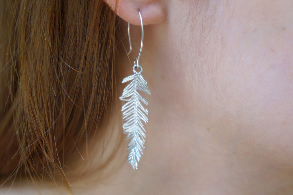 Sterling Silver Leaf Earrings: Mimosa Pudica Inspired Dangles