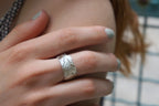 Wide Band Ring: Real Pressed Mimosa Leaf - Sterling Silver