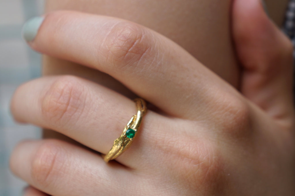 Olive Branch Ring – Handmade Nature Rings with 14k Gold & European Zircon