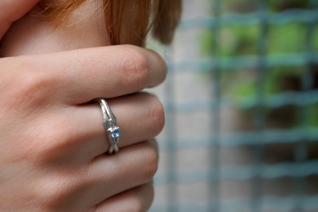 Gold Branch Ring, Ring with Zircon, Gold-Plated Sterling Silver Jewelry, Gift for Her, Birthday Gift for Women, Handmade Jewelry