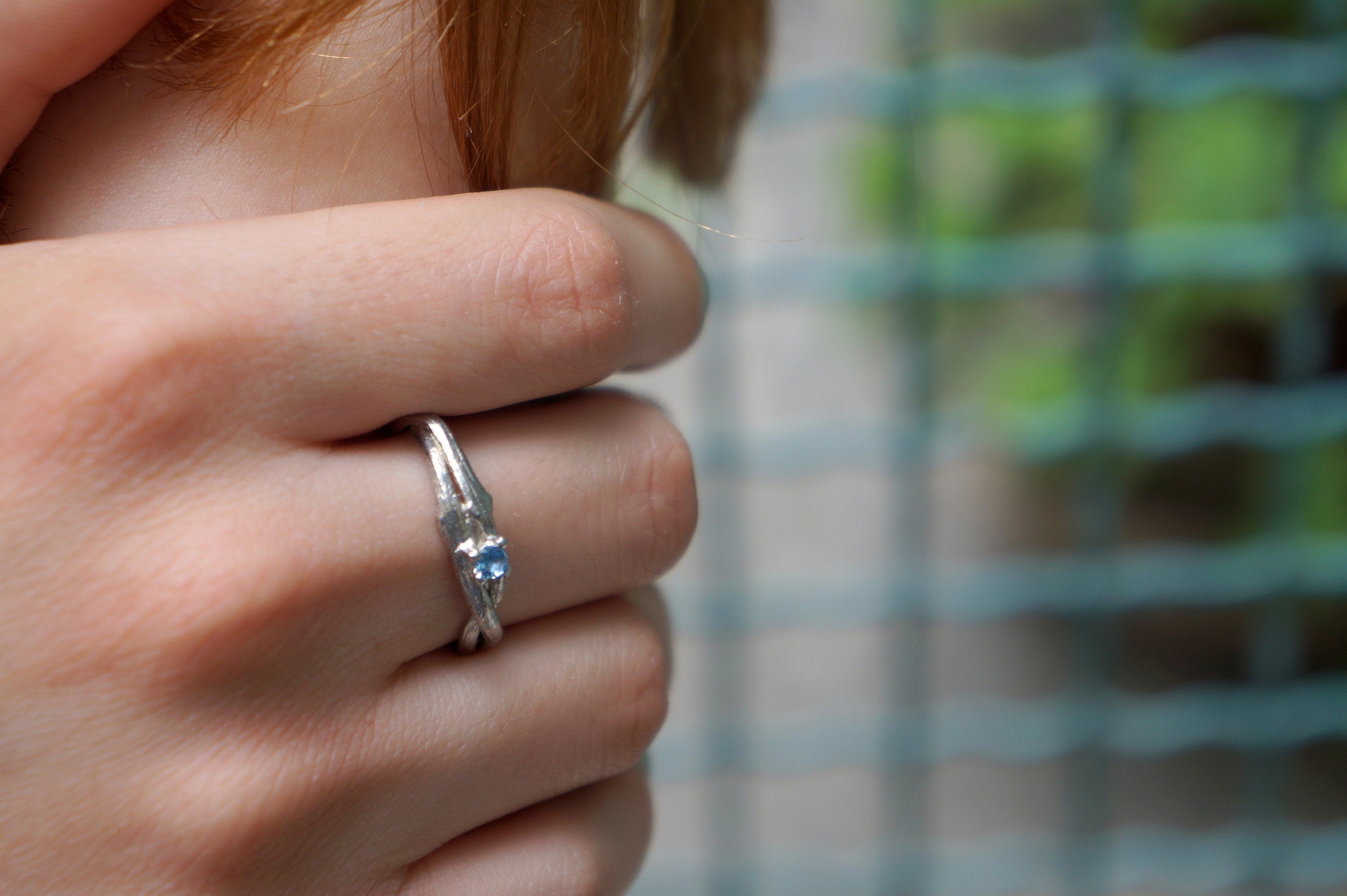 Olive Branch Ring – Handmade Nature Jewelry | 925 Sterling Silver Twig Gemstone