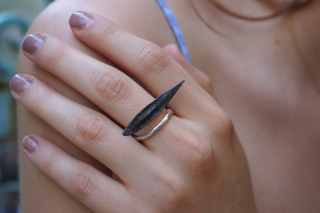 Adjustable Olive Leaf Ring – Handmade Nature Jewelry in Sterling Silver & Black Rhodium Finish