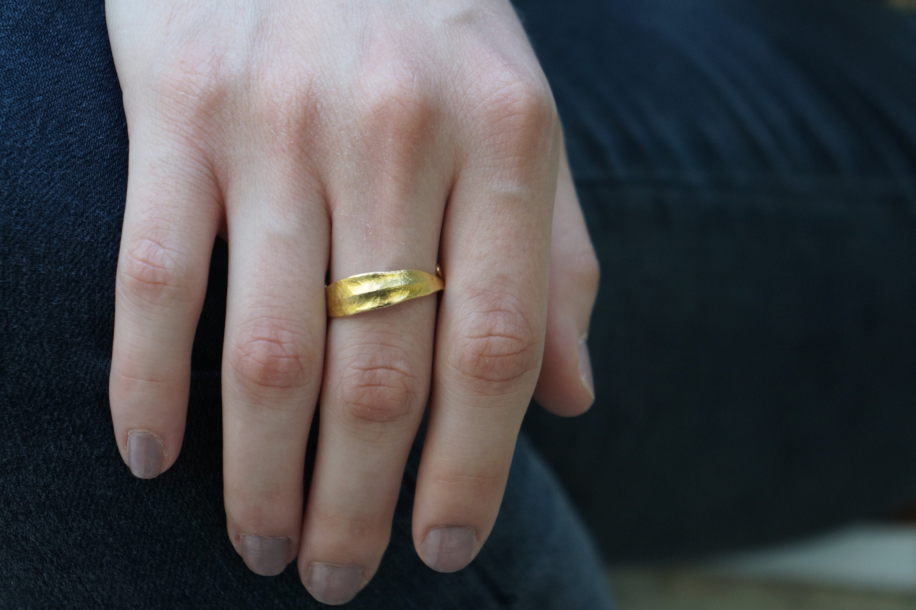 Olive Leaf Ring - Handmade Sterling Silver Two Tone 14k Gold Plated Band