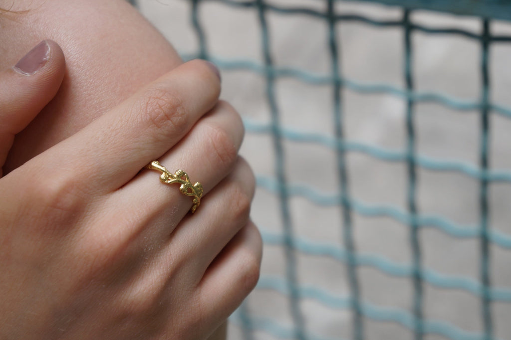 Twig Band Ring: Handmade Sterling Silver with Gold and Black Rhodium - Nature Design