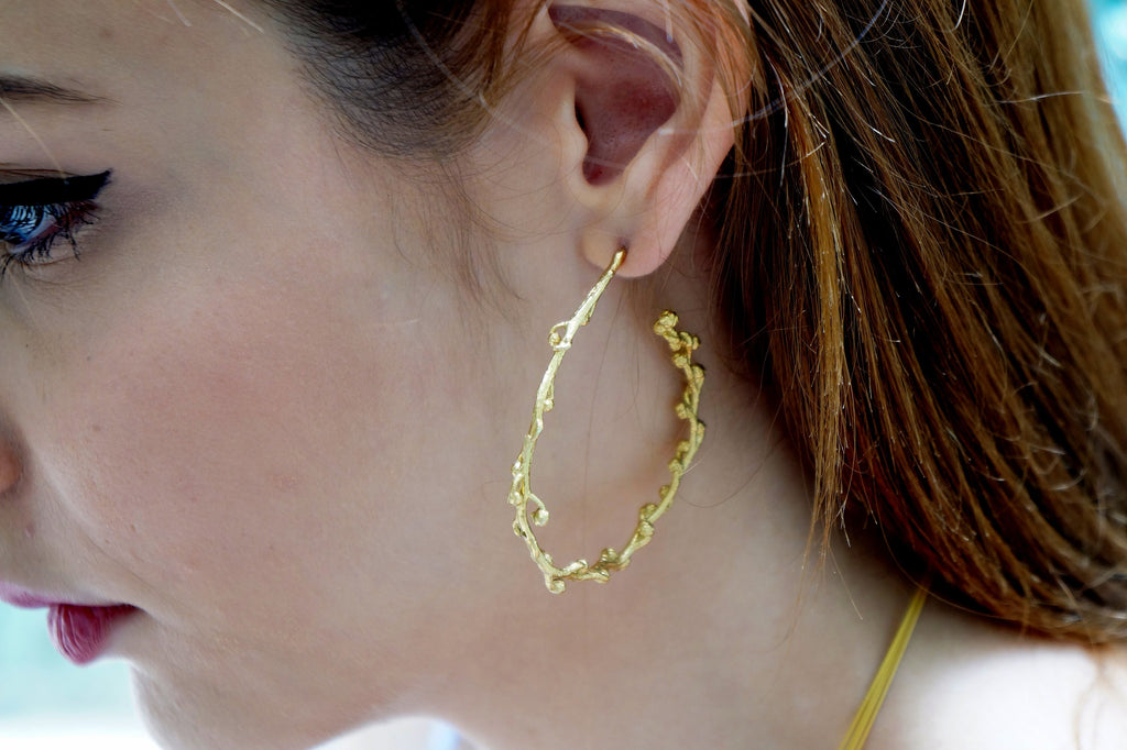 Mimosa Twig Earrings – Gold Plated Hoops | Sterling Silver Boho Chic Jewelry