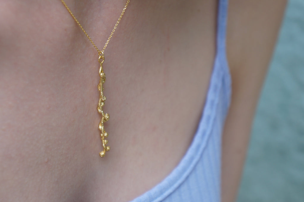 Solid Gold Necklace – 14K Gold Pendant Mimosa Branch Jewelry With Chain