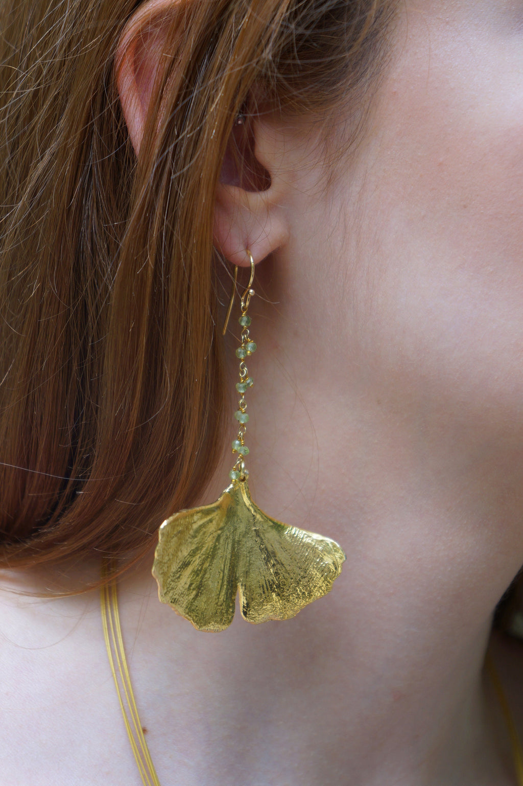 Long Ginkgo Leaf Earrings – Sterling Silver Gold Leaf Bridal Jewelry