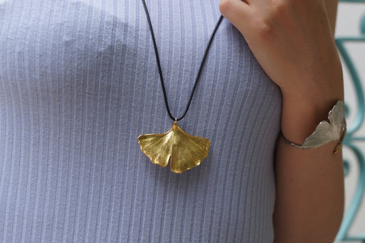 Ginkgo Biloba Leaf Pendant Necklace 14K Goldplated on Recycled sterling silver by Mother nature. Symbol of hope,Peace,Endurance & Vitality