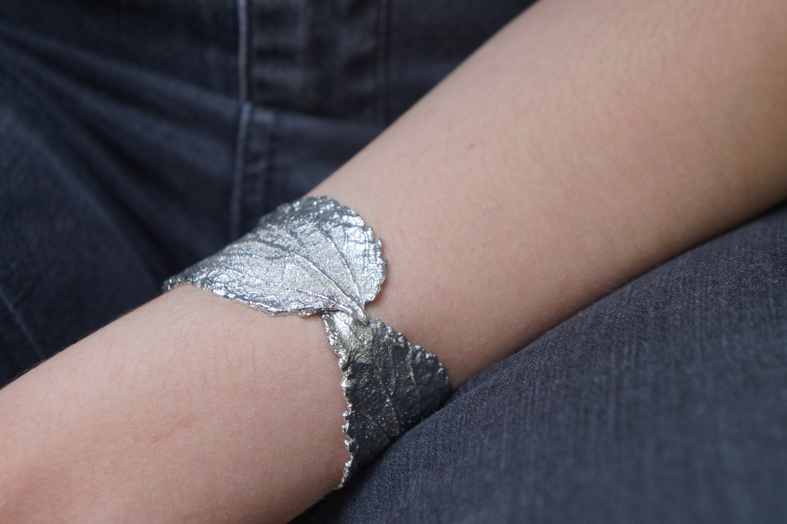Open Cuff Bracelet: Hibiscus Leaf Design - Gold Plated Sterling Silver