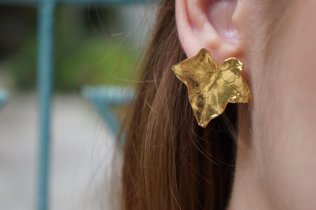 Ivy Leaf Earrings, Gold-Plated Sterling Silver Jewelry, Handmade Eco-Friendly Gift for Women