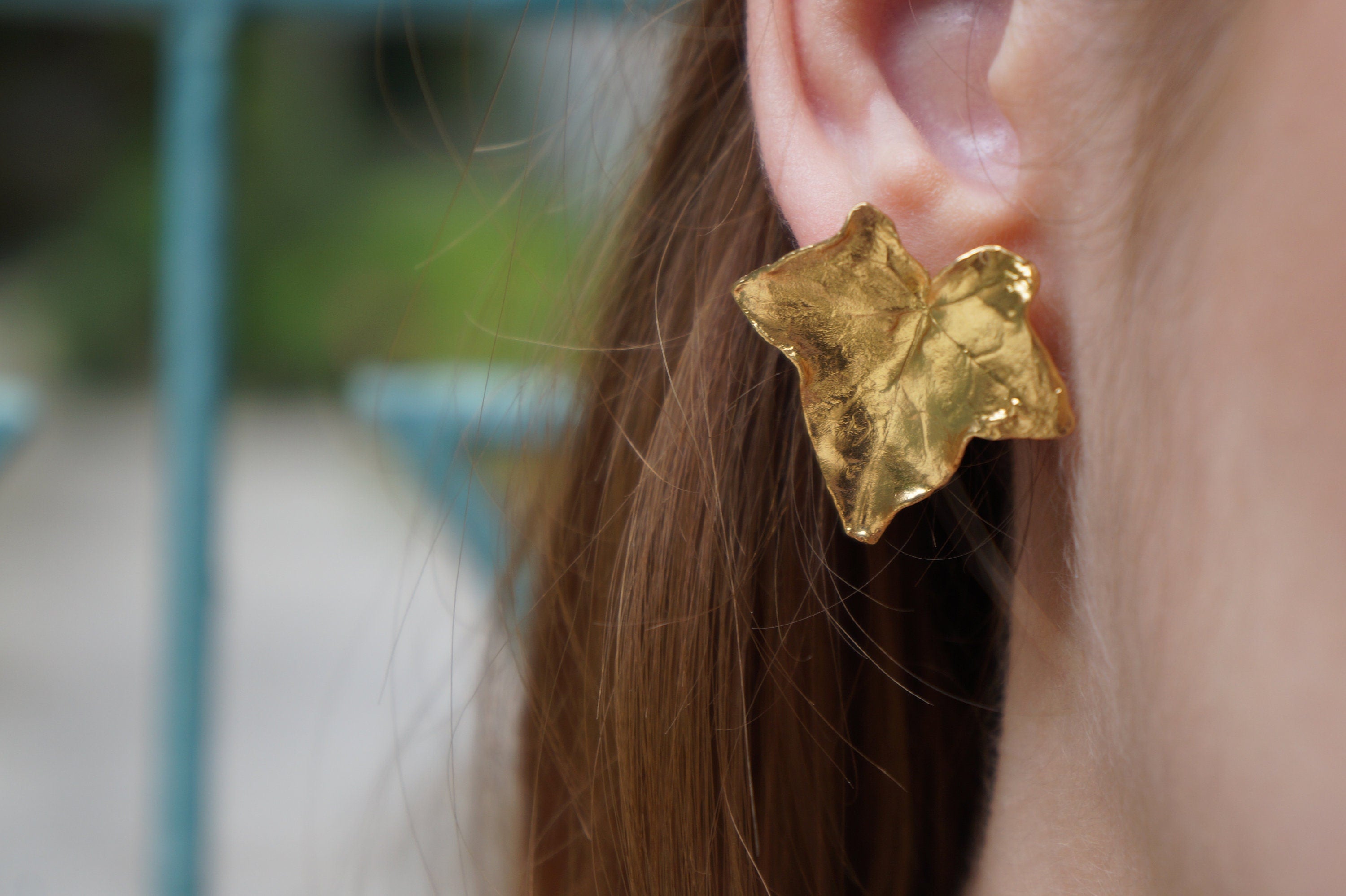 Ivy Leaf Earrings, Gold-Plated Sterling Silver Jewelry, Handmade Eco-Friendly Gift for Women