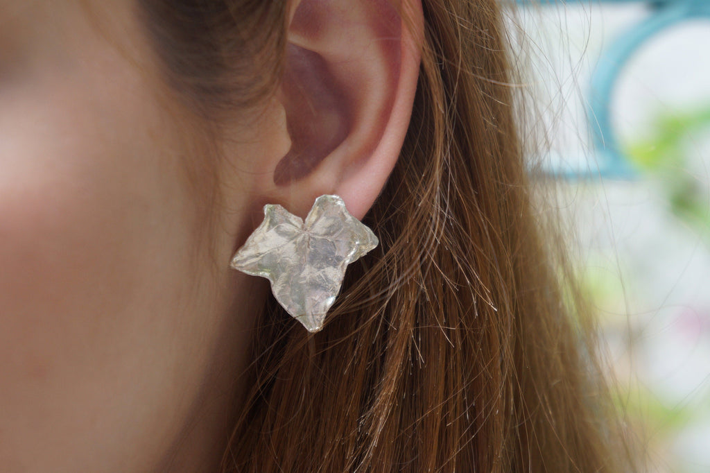 Ivy Leaf Earrings, Gold-Plated Sterling Silver Jewelry, Handmade Eco-Friendly Gift for Women