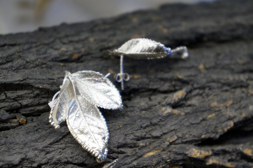 Sterling Silver Rose Leaf Earrings - Delicate Nature Detail