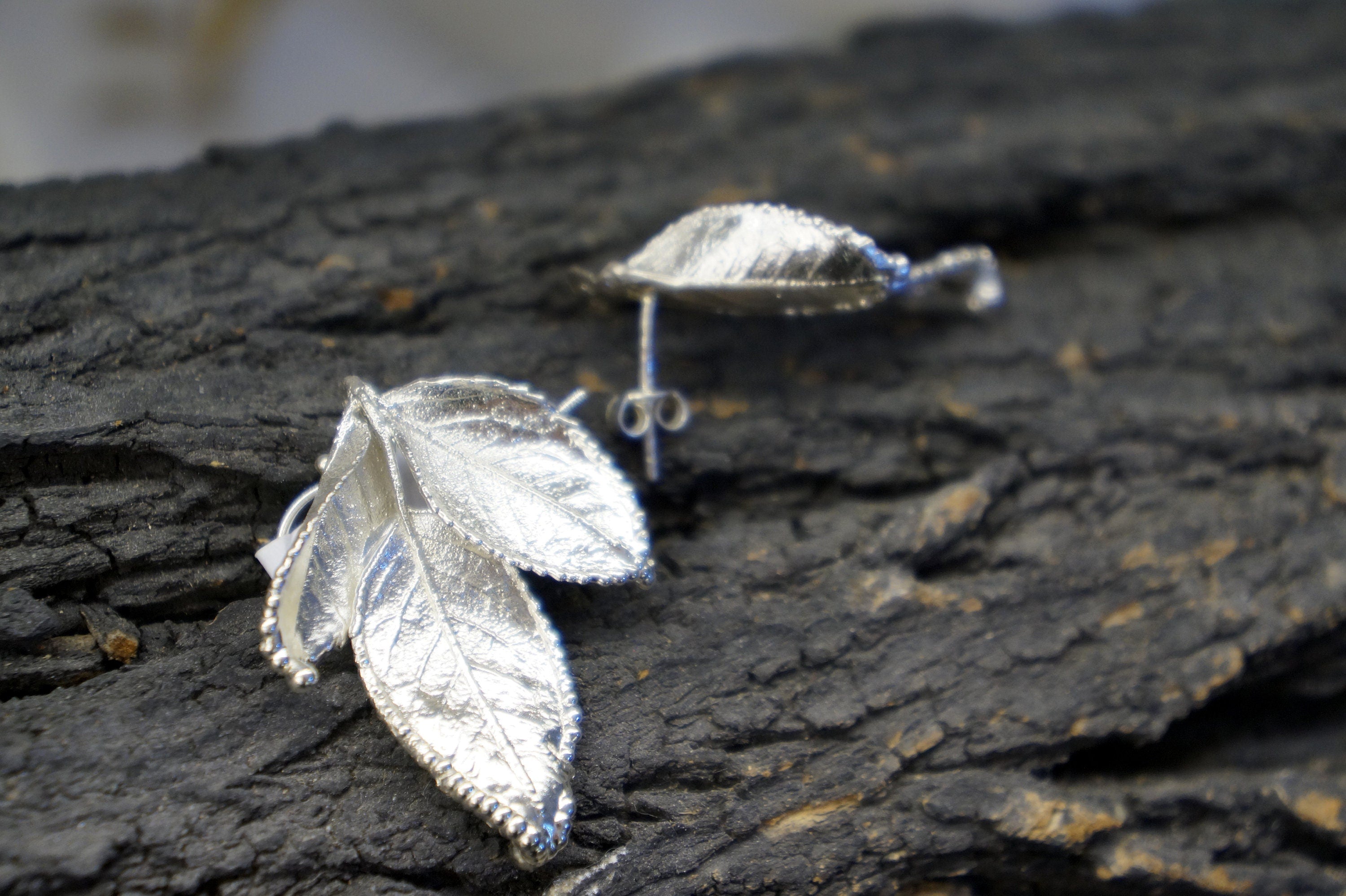 Sterling Silver Rose Leaf Earrings - Delicate Nature Detail