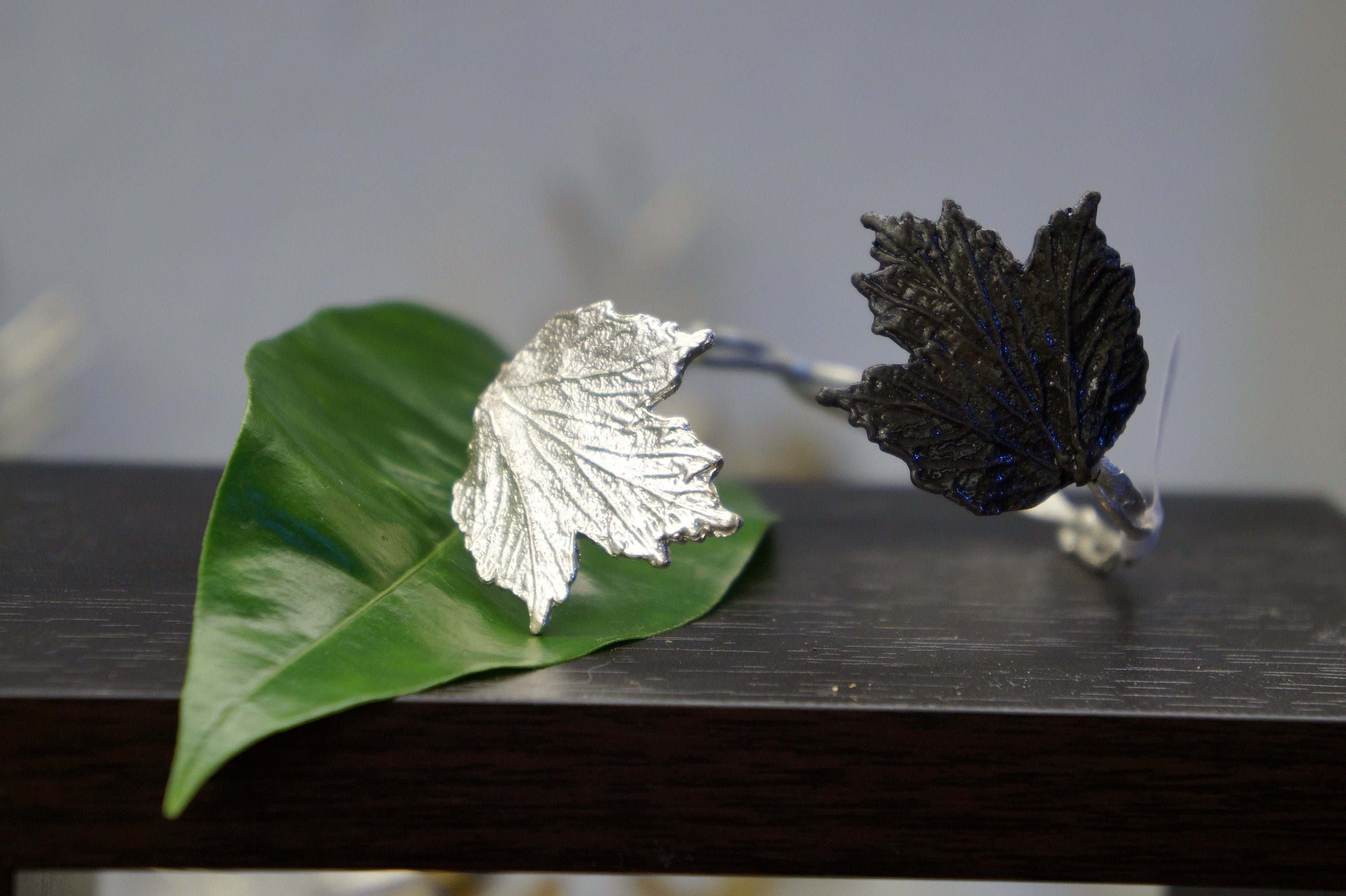 Leaf Cuff Bracelet: Handmade Sterling Silver - Adjustable, Nature Detail