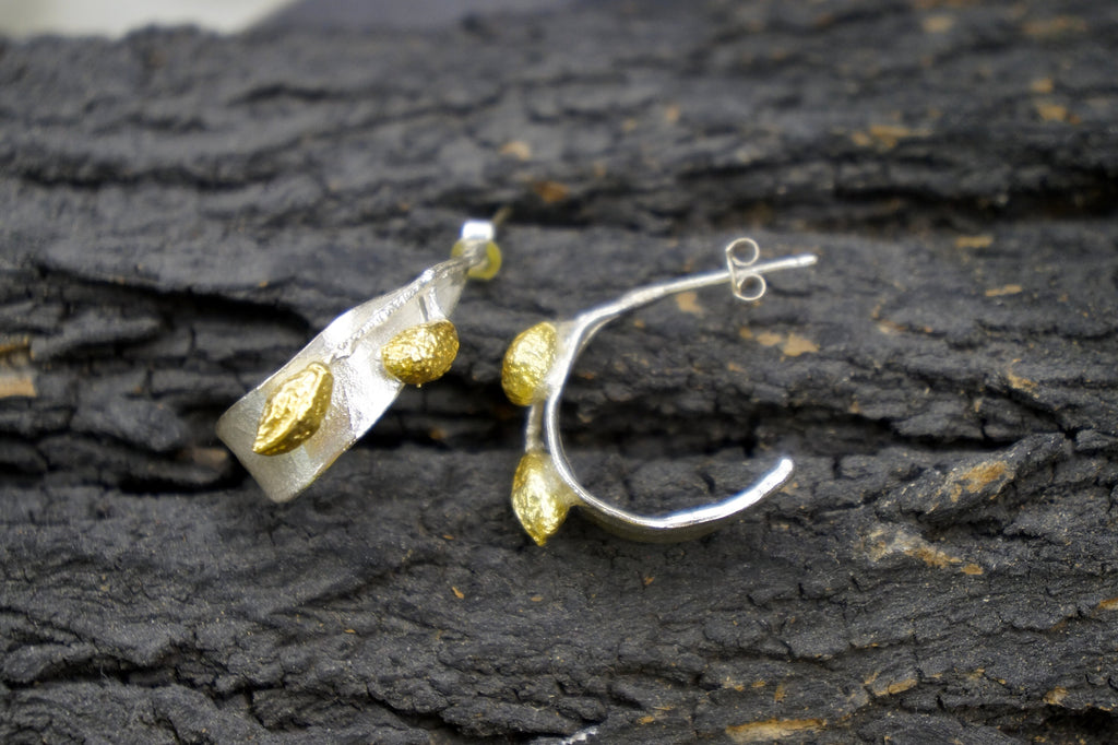 Small Hoop Earrings – Handmade Silver Olive Leaf Botanical Jewelry Mini Hoops